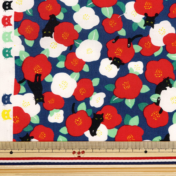[From quantity 5] Fabric 『Scare Print Print Tsubaki Neko Blue SQ41403-2D]