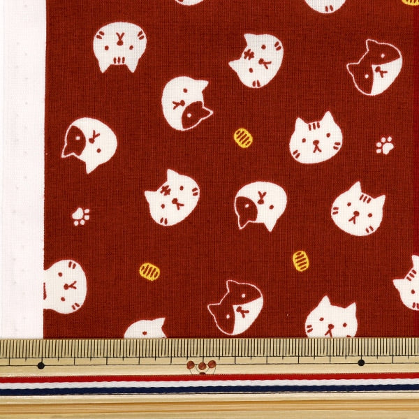 [From quantity 5] Fabric 『Scare Print Print Fukufuku cat face red SQFFCATA-1C]