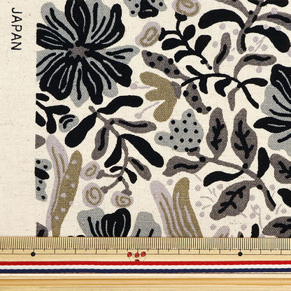 [From quantity 5] Fabric "Ukako Cotton Cotton Hinen Canvas Flower Storm Black UP5920-B" COTTON KOBAYASHI