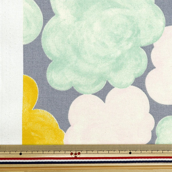 [From quantity 5] Fabric "Ukako Fools 10th Canvas Koton Light Gray x Yellow Up5906-E" COTTON KOBAYASHI