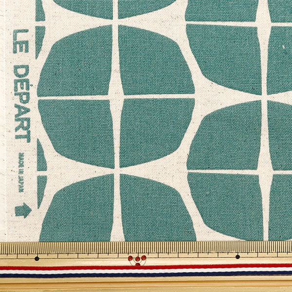 [From quantity 5] Fabric "Cotton hemp canvas print Scandinavian geometric pattern Green 148-1805-A-7"