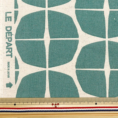 [From quantity 5] Fabric "Cotton hemp canvas print Scandinavian geometric pattern Green 148-1805-A-7"