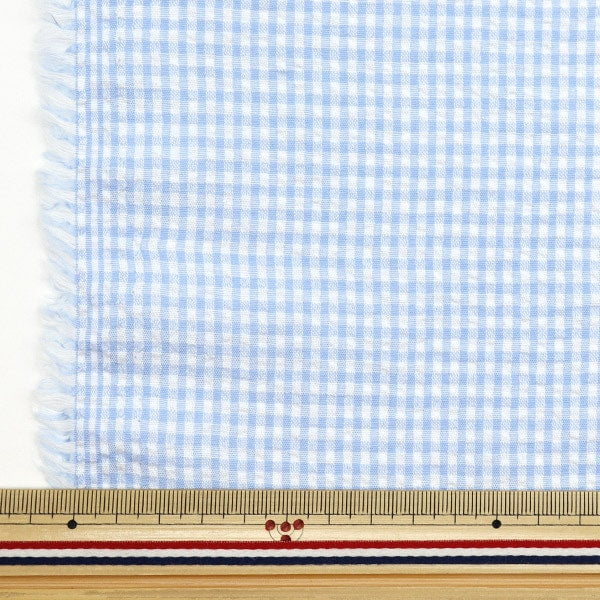 [From quantity 5] Fabric "Polyester blend soccer gingham check saxophone SS2417YY-06"