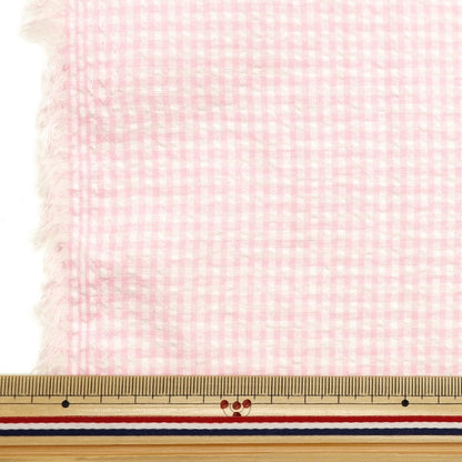 [From quantity 5] Fabric "Polyester blend soccer gingham check Pink SS2417YY-12"