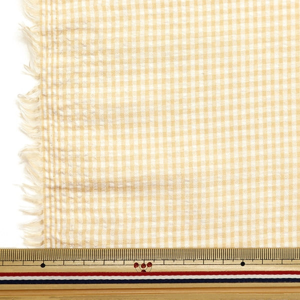 [From quantity 5] Fabric "Polyester blend soccer gingham check lemon SS2417YY-14"