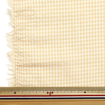 [From quantity 5] Fabric "Polyester blend soccer gingham check lemon SS2417YY-14"