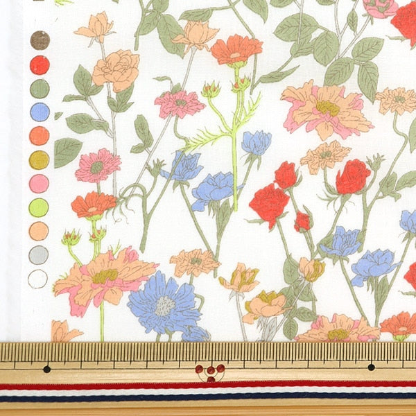 [From quantity 5] Fabric "Hibiya Hanadai Florist Pattern Lawn Grayish Ensemble Pattern Ivory HBY-10001-IV]