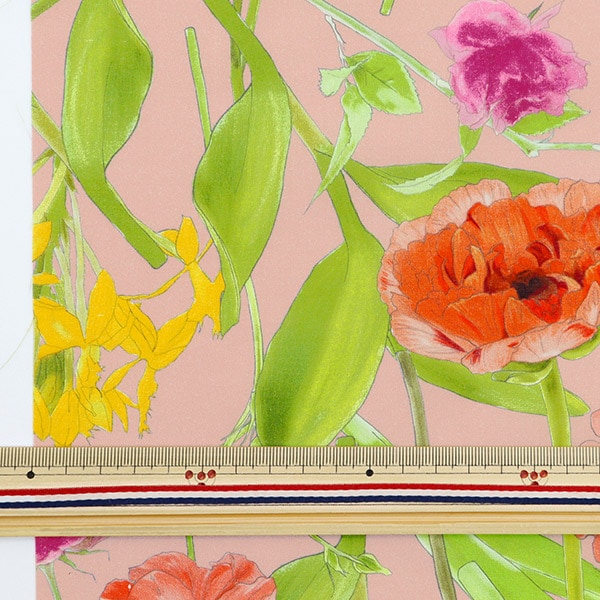 [From quantity 5] Fabric "Hibiya Hanadai Florist Pattern Lawn OEKAKI pattern pink HBY-10003-PK]