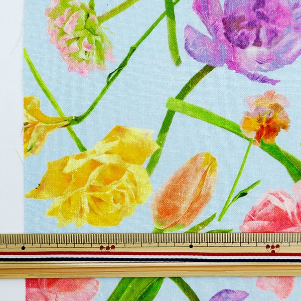 [From quantity 5] Fabric "Hibiya Hanadai Florist's Floral Cotton Linan Canvas YUMMY Pattern Saxophone HBY-10008-SX"