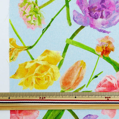 [From quantity 5] Fabric "Hibiya Hanadai Florist's Floral Cotton Linan Canvas YUMMY Pattern Saxophone HBY-10008-SX"