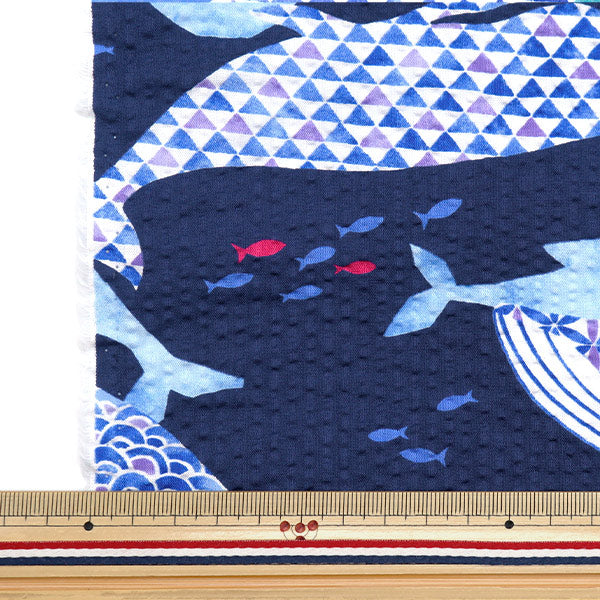 [From quantity 5] Fabric "Ripple Whale Navy x Blue SO-58500-2D"
