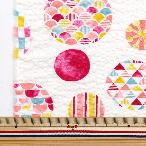 [From quantity 5] Fabric "Ripple Shabonball Ivory x Pink SO-58500-3B"