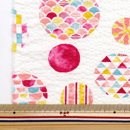 [From quantity 5] Fabric "Ripple Shabonball Ivory x Pink SO-58500-3B"