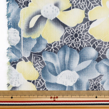[来自数量5] 织物 “ takashima Chimi日式花朵图案浅蓝色x黄色205041-21”