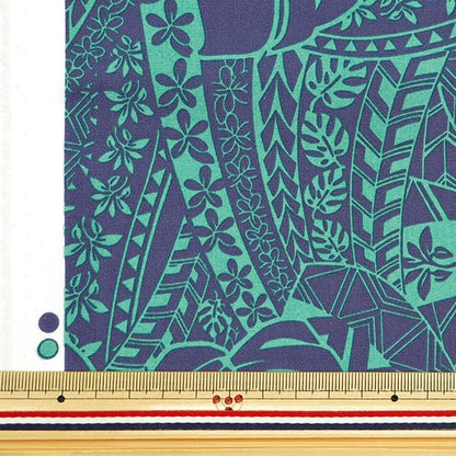 [From quantity 5] Fabric "T/C Hawaii Amon Lint Monster Navy x Green 205042-12"