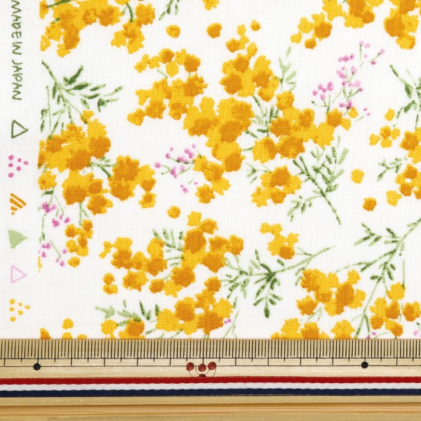 【数量5から】 生地 『mOmen-t モーメント 綿麻ソフリー ミモザ総柄 ホワイト 144-8050-WH』 【ユザワヤオリジナル】