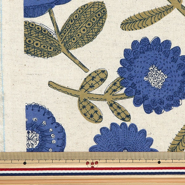 [From quantity 5] Fabric "Cotton hemp canvas Senhana Natural x Blue 850434-1-2"