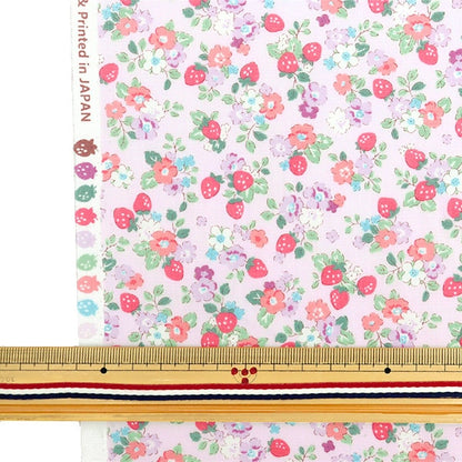 [From quantity 5] Fabric "Broad Findthday Ichigo and Flower Purple AP35407-1E"