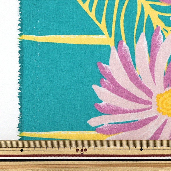[From quantity 5] Fabric "Maunaroa T/C Hawaii Amplint Gerbera Aqua x Pink YFOP0325"