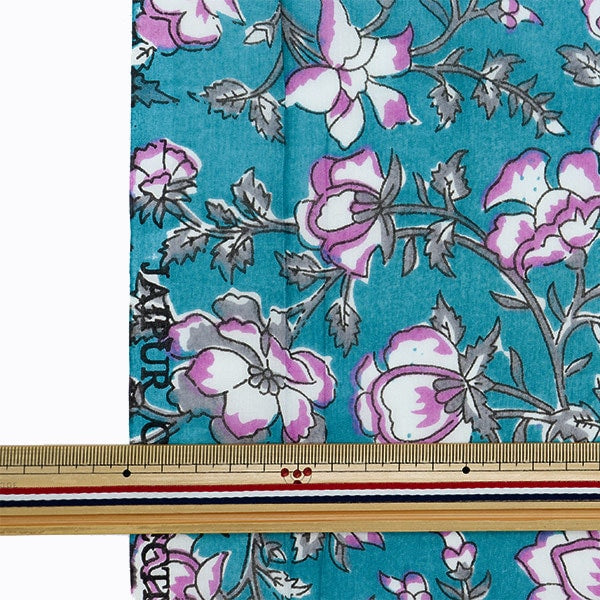 [From quantity 5] Fabric "Indoor printed Saraya Blue x Pink RAM-BOI-37"