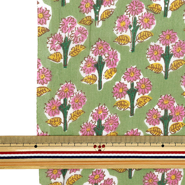 [From quantity 5] Fabric "Indoor print floral pattern green x pink RAM-BOI-43"
