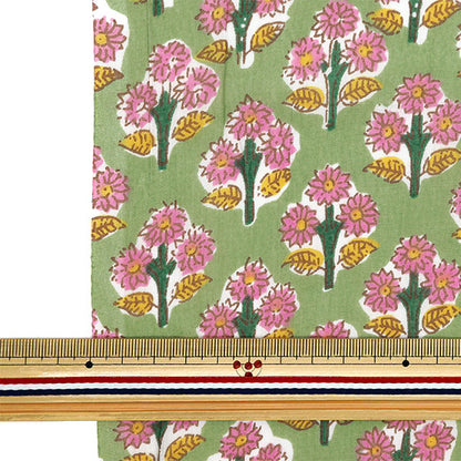 [From quantity 5] Fabric "Indoor print floral pattern green x pink RAM-BOI-43"