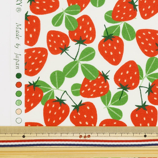 [From quantity 5] Fabric 『Scare Print Strawberry Party Strawberry and Leaf Cream 850447-1-1]