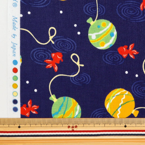 [From quantity 5] Fabric 『Scare Print Kids Festival Gold Fish Yo-Yo Navy 850450-1-4]
