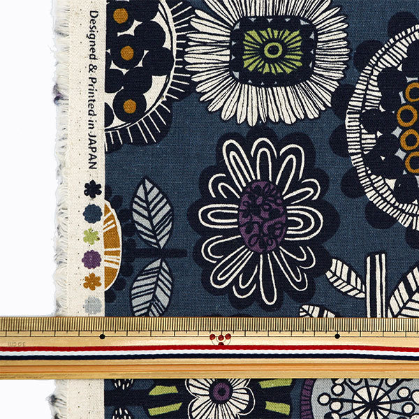 [From quantity 5] Fabric "Cotton hemp canvas Scandinavian pattern navy CLCA42902-1D"