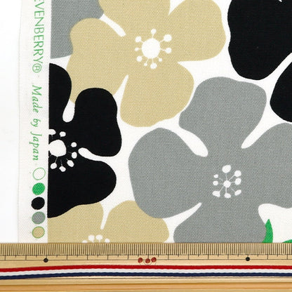 [From quantity 5] Fabric 『Oxford Big Flower White x Beige 850466-1-1]