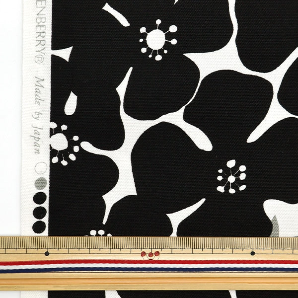 [From quantity 5] Fabric 『Oxford Big Flower White x Black 850466-1-2]