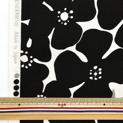 [From quantity 5] Fabric 『Oxford Big Flower White x Black 850466-1-2]