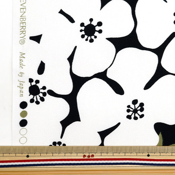 [From quantity 5] Fabric 『Oxford Big Flower Black x White 850466-1-4]