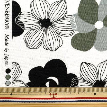 [From quantity 5] Fabric 『Oxford Flower border white 850467-1-1]