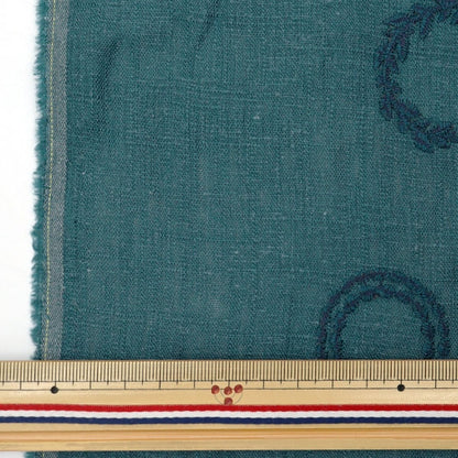 [From quantity 5] Fabric "Toromi linen blend embroidery (circle) Blue green LilyM-CIR-BG"