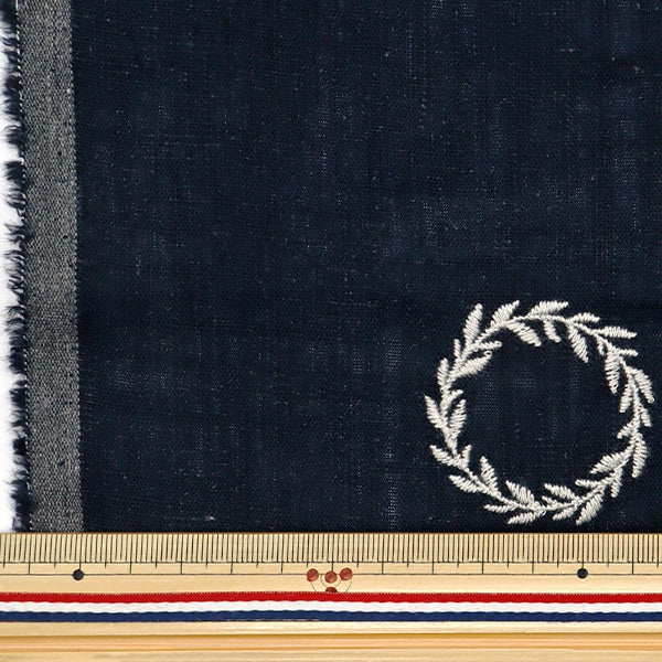 [From quantity 5] Fabric "Toromi linen blend embroidery (circle) Navy x Kinari Liryem-CIR-NV"