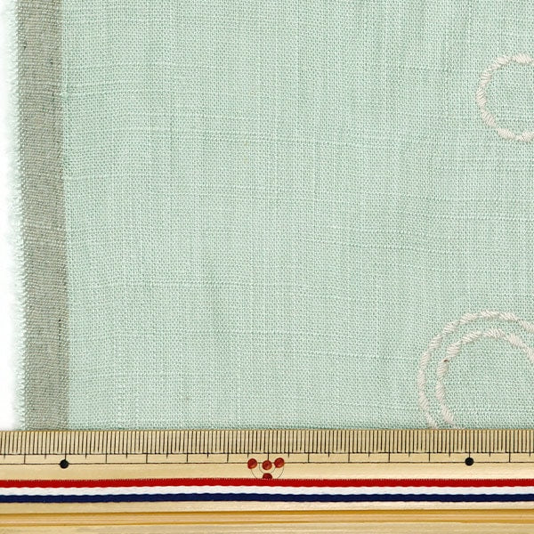 [From quantity 5] Fabric "Toromi linen blend embroidery (circle) Light blue green x Kinari LilyM-CIR-LB"