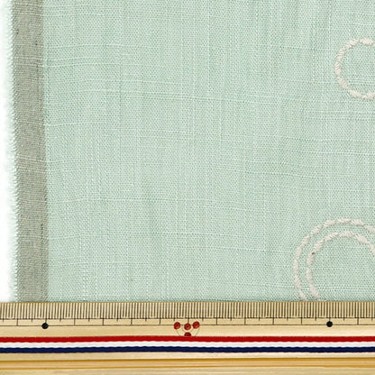 [From quantity 5] Fabric "Toromi linen blend embroidery (circle) Light blue green x Kinari LilyM-CIR-LB"