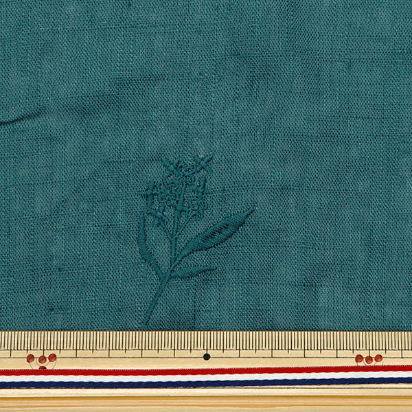 [From quantity 5] Fabric "Toromi linen blend embroidery (botanical) Blue green Liryem-Bot-BG"