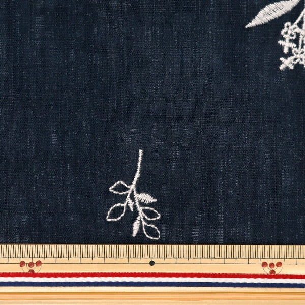 [From quantity 5] Fabric "Toromi linen blend embroidery (botanical) navy x kinari Liryem-Bot-NV"