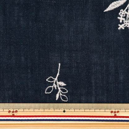 [From quantity 5] Fabric "Toromi linen blend embroidery (botanical) navy x kinari Liryem-Bot-NV"