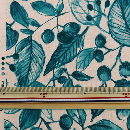[From quantity 5] Fabric "Cotton hemp canvas leaf blue 38129-2B"