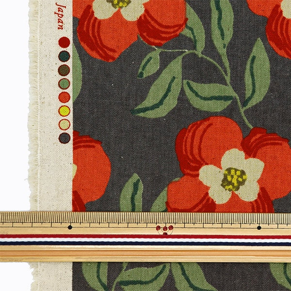 [From quantity 5] Fabric "Cotton hemp canvas Lucia Charcoal x Red 850471-1-3"