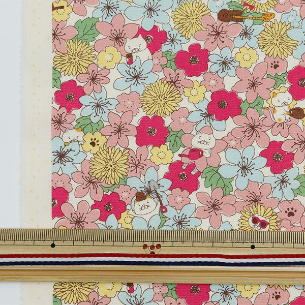[From quantity 5] Fabric "Broad Nene and Flower Pattern Pink KTS7062-A" COTTON KOBAYASHI