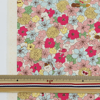 [From quantity 5] Fabric "Broad Nene and Flower Pattern Pink KTS7062-A" COTTON KOBAYASHI