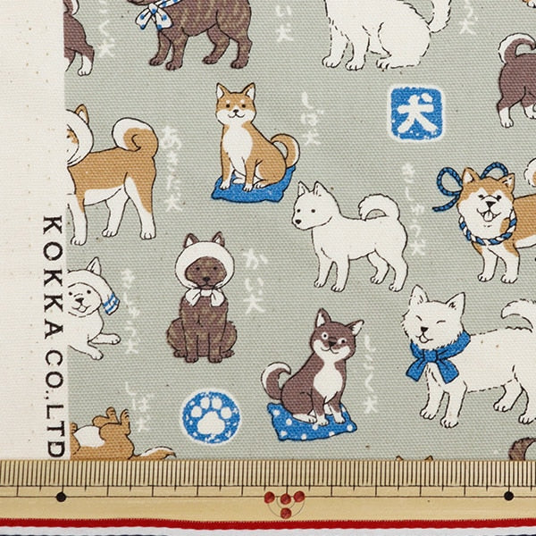 [来自数量5] 织物 『牛津布 图画书系列日本狗薄灰色YPA-56030-1B] KOKKA