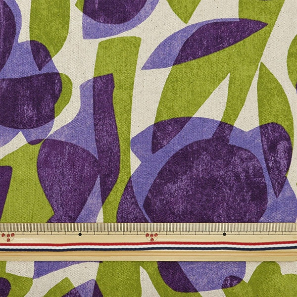 [From quantity 5] Fabric "Cotton hemp canvas LINNEA Silhouette Flower Kinari x Purple YKA-26010-1C" KOKKA