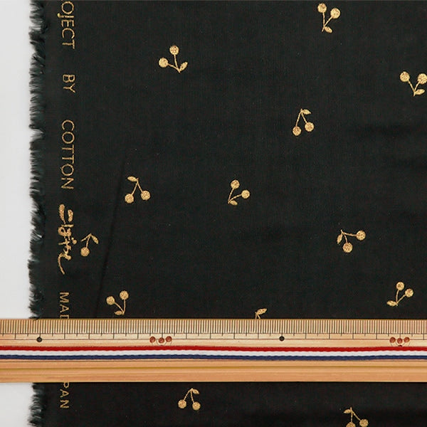 [From quantity 5] Fabric 『double gauze Ramechelic Black x Gold KTS6525-BK] COTTON KOBAYASHI