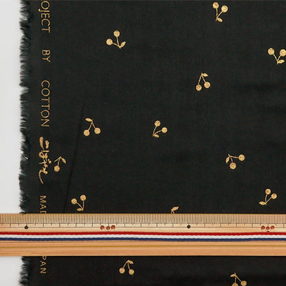[From quantity 5] Fabric 『double gauze Ramechelic Black x Gold KTS6525-BK] COTTON KOBAYASHI