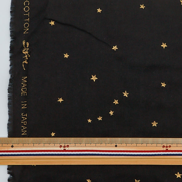 [From quantity 5] Fabric 『double gauze Star pattern Black x Gold KTS6430-15] COTTON KOBAYASHI